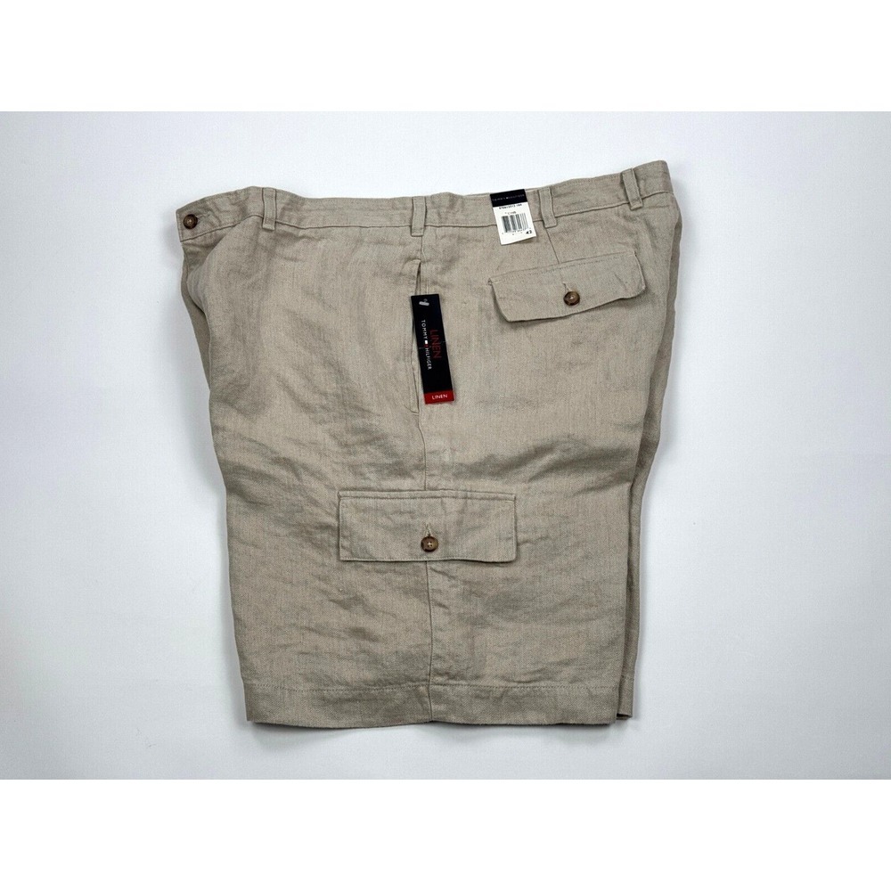 Tommy Hilfiger Heavy Linen Cargo Shorts Mens 42 NWT Pockets Zip‎ Closure Beige